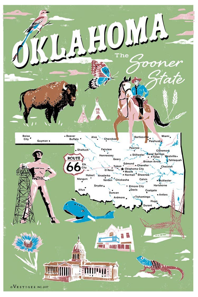 Oklahoma State Icons Tea Towel