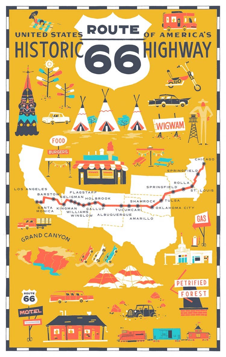 Route 66 Region Tea Towel