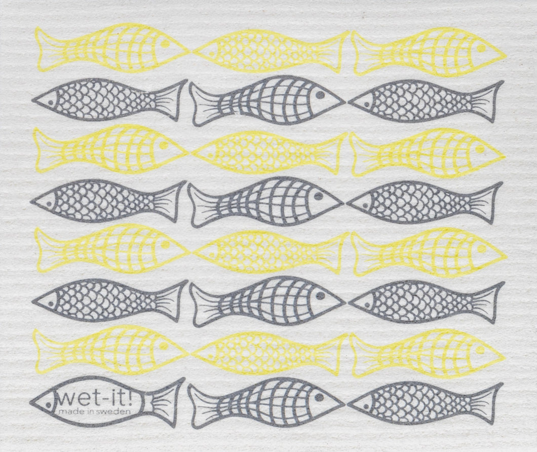 FISH - CATCH OF THE DAY YELLOW/GREY - SWEDISH DISHCLOTH