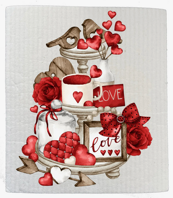 Valentine Love Red Hearts 3 Tier Tray - SWEDISH DISHCLOTH