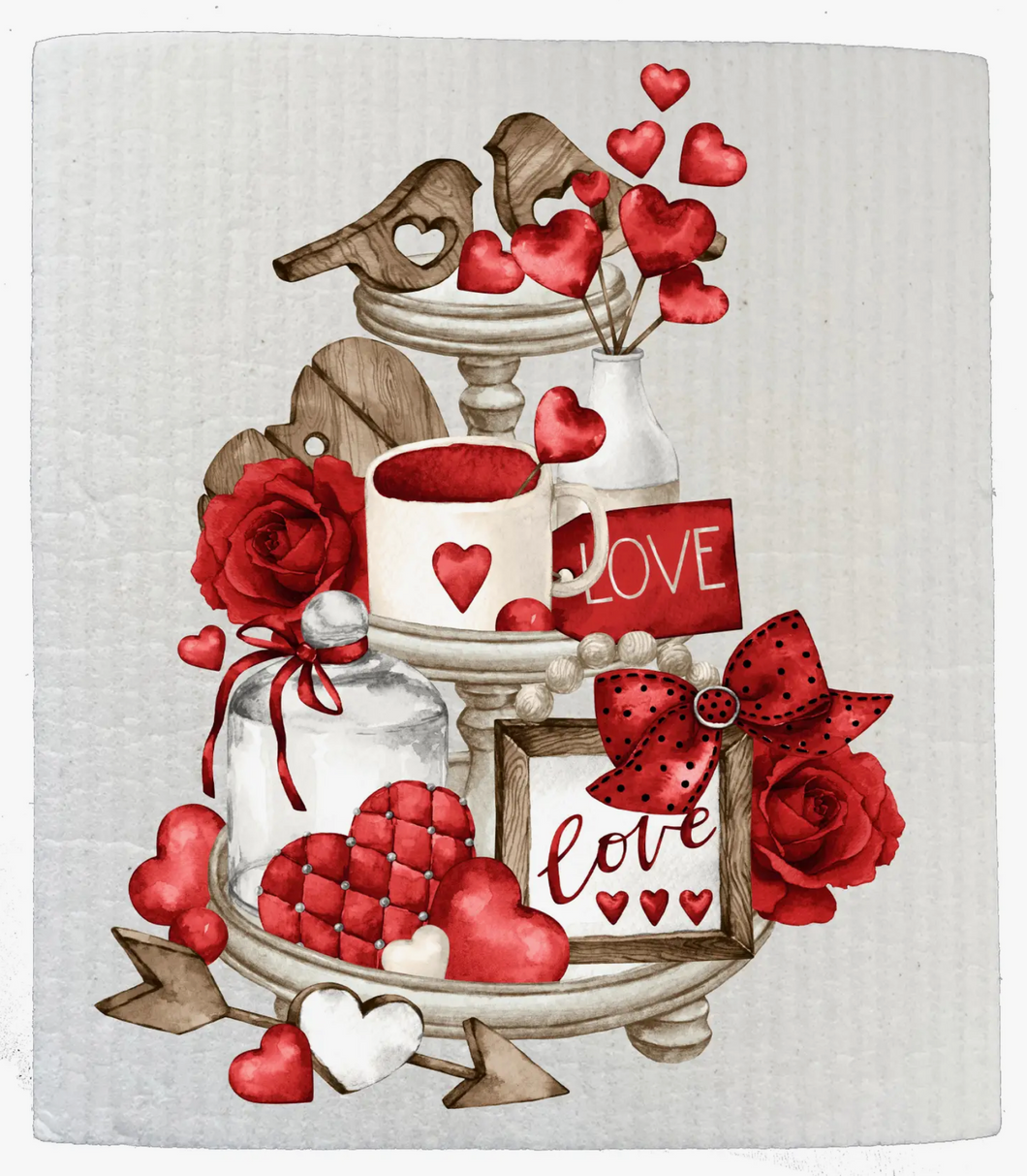 Valentine Love Red Hearts 3 Tier Tray - SWEDISH DISHCLOTH