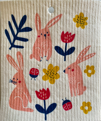 BUNNIES WITH FLOWERS - SWEDISH DISHCLOTH