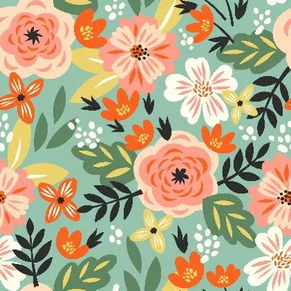 FLOWERS ON MINT - SWEDISH DISHCLOTH
