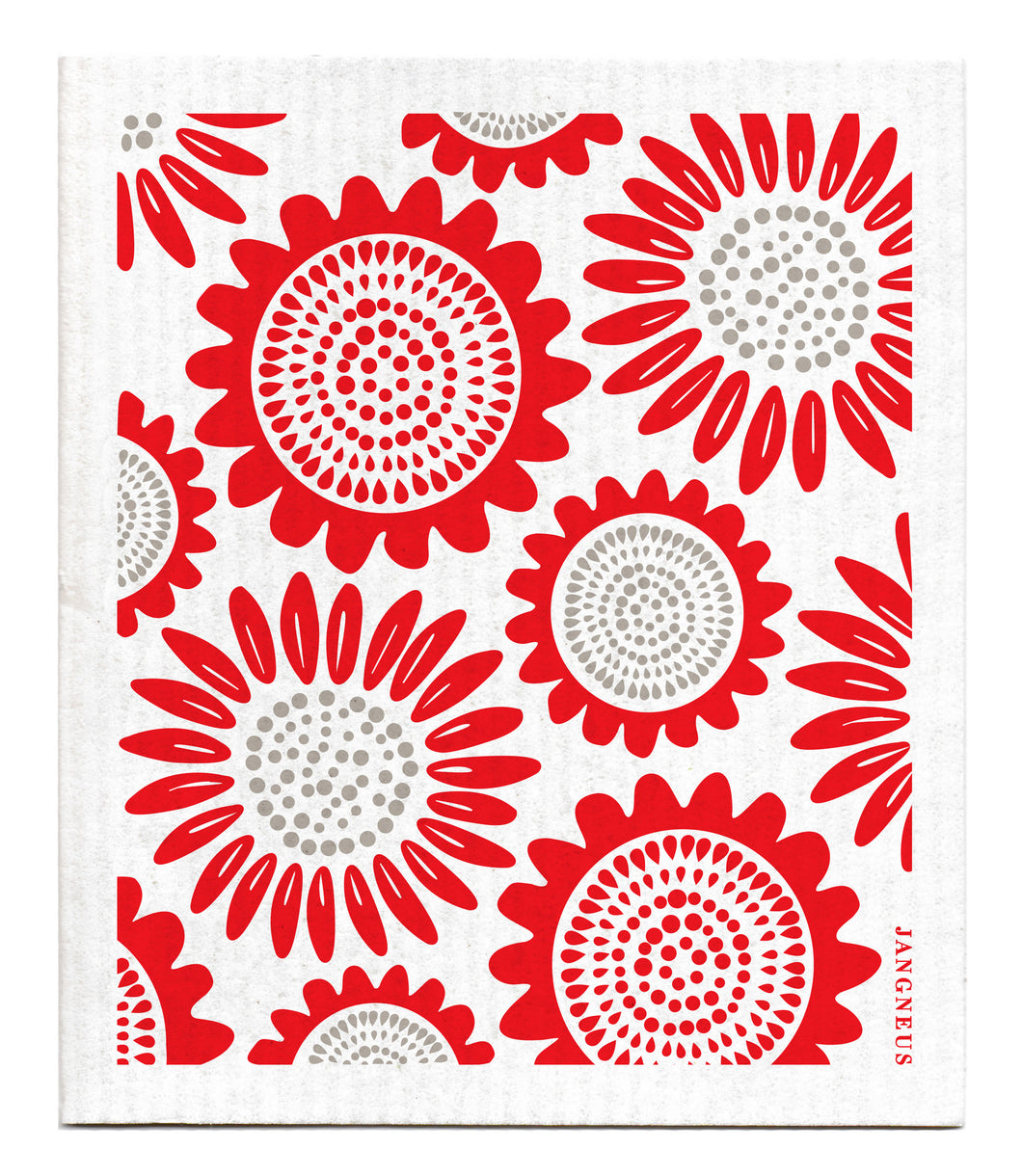 SUNFLOWER - RED  - SWEDISH DISHCLOTH