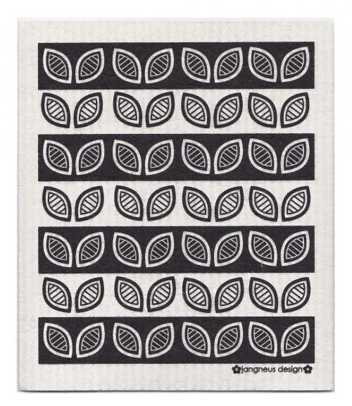 LEAVES -BLACK - SWEDISH DISHCLOTH