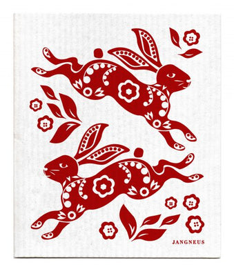 HARE-RABBIT-RED- SWEDISH DISHCLOTH