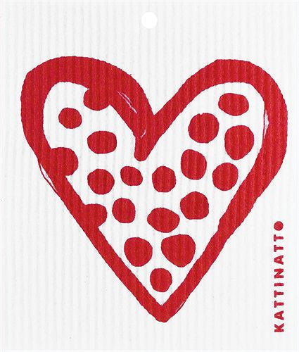POLKA DOT HEART, RED - SWEDISH DISHCLOTH