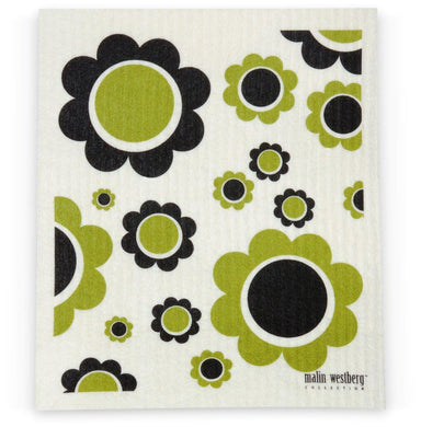 FLOWER POWER, OLIVE & BLACK - SWEDISH DISHCLOTH