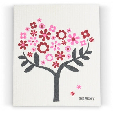 FLOWER TREE - PINK & RED - SWEDISH DISHCLOTH