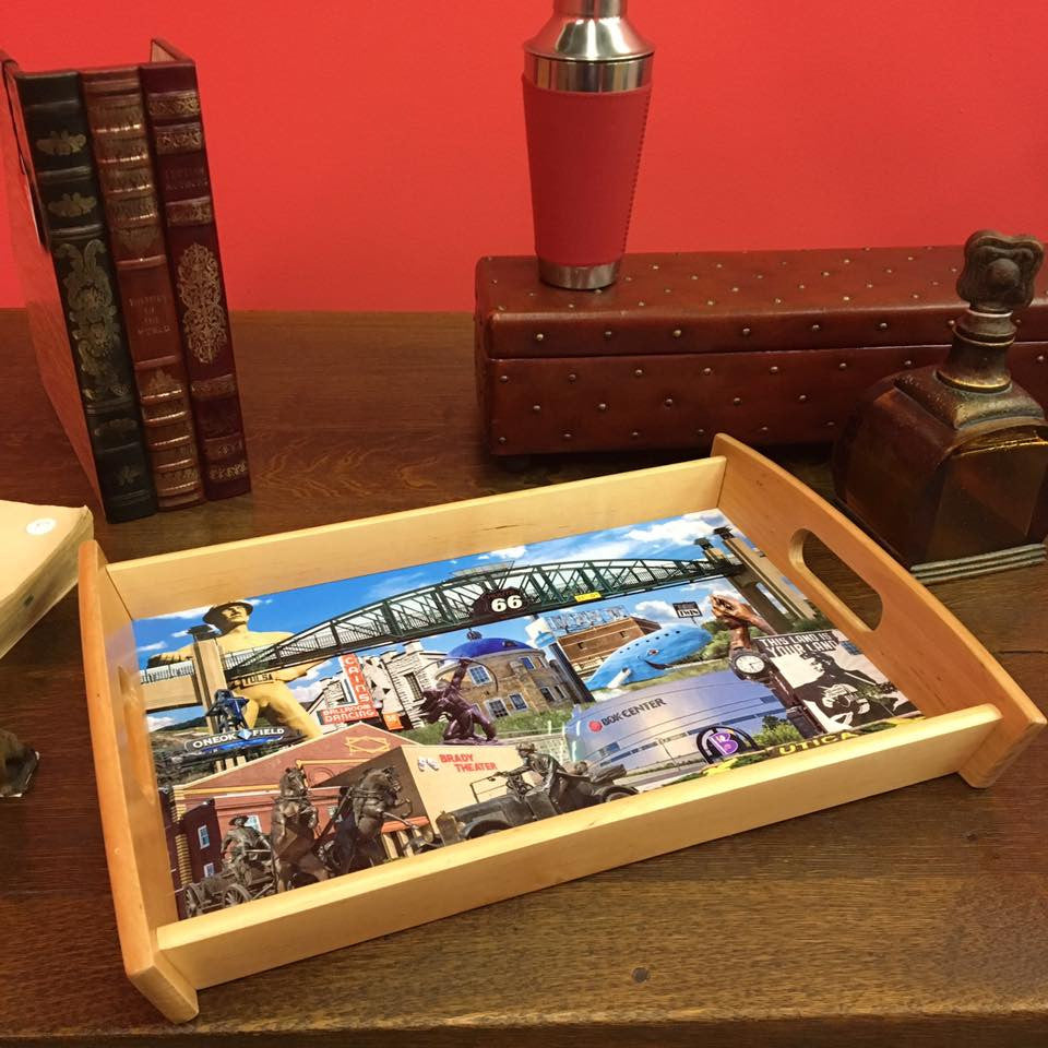 SERVING TRAY - NATURAL FINISH 12X17 - OKLAHOMA COLLAGE