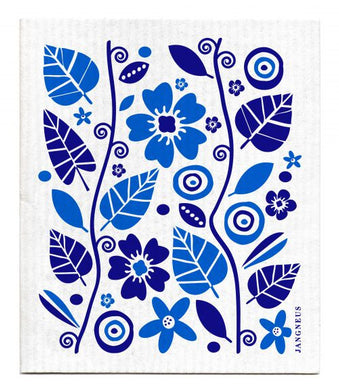 FLOWERS & LEAVES - BLUE - SWEDISH DISHCLOTH