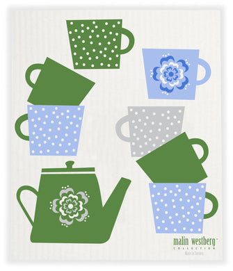 KETTLES & CUPS - BLUE GREEN - SWEDISH DISHCLOTH