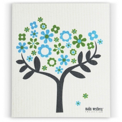 FLOWER TREE - GREEN & BLUE - SWEDISH DISHCLOTH